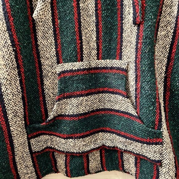 Vtg Baja Jacket L SDC Green Red Stripe Pullover Drug Rug Hoodie Skate Surfer Y2K - Picture 4 of 8